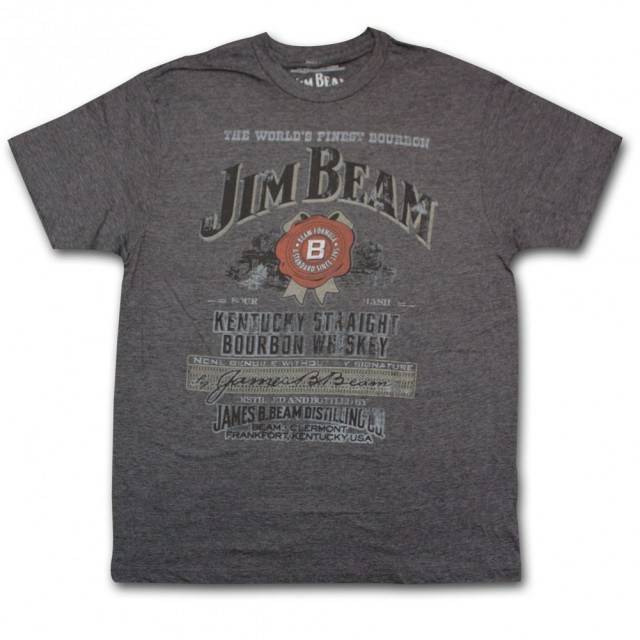 Jim Beam Distressed Label Charcoal T-Shirt