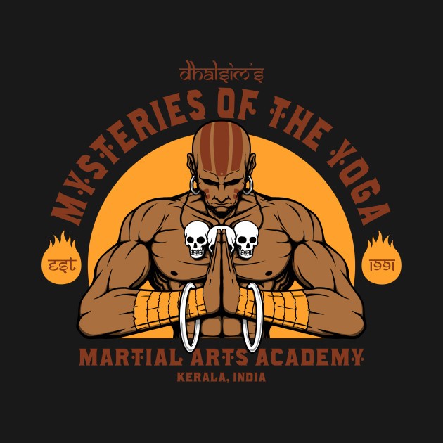 6TN Mens Dhalsims Mysteries of Yoga Martial Arts Academy T Shirt 