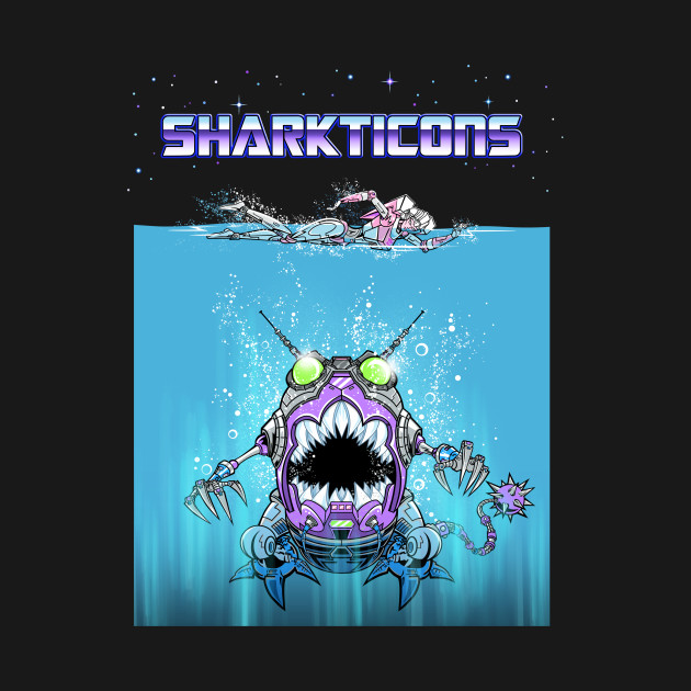 Sharkticon Transformers Robot Jaws Horror Parody Funny Movie Black T-shirt S-6XL