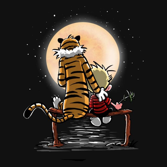 Calvin and Hobbes Gazing at the Moon
